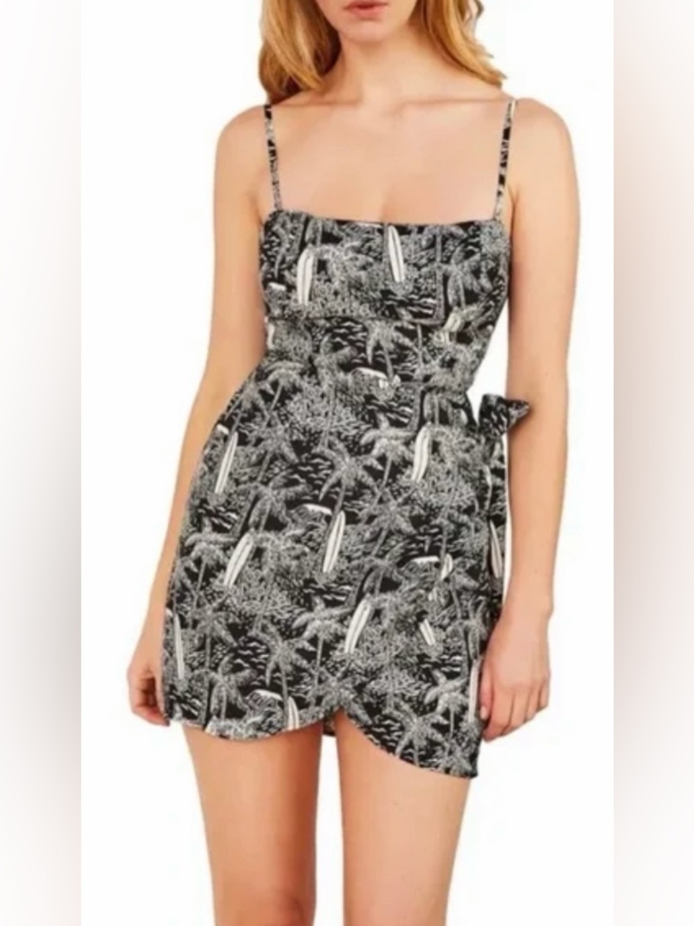 NWT Reformation Canal Mini Dress In Black And White Lanai Tropical Print - Sz 10